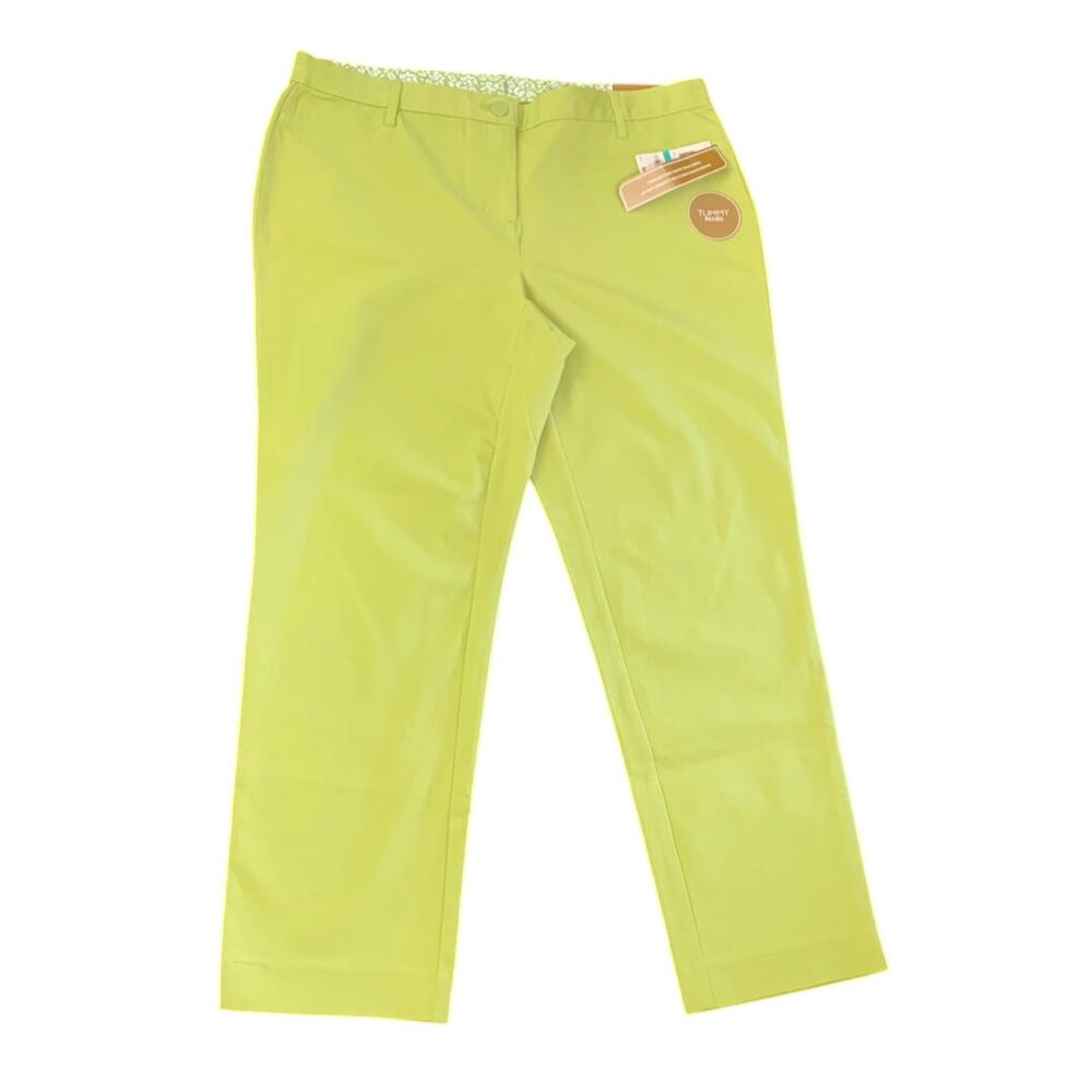 J M Collection Womens Pants Sz 16 Lime Green Tummy Control Capri Cropped Stretch
